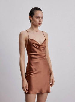 Lounge Cowl Neck Mini Silk Slip Dress